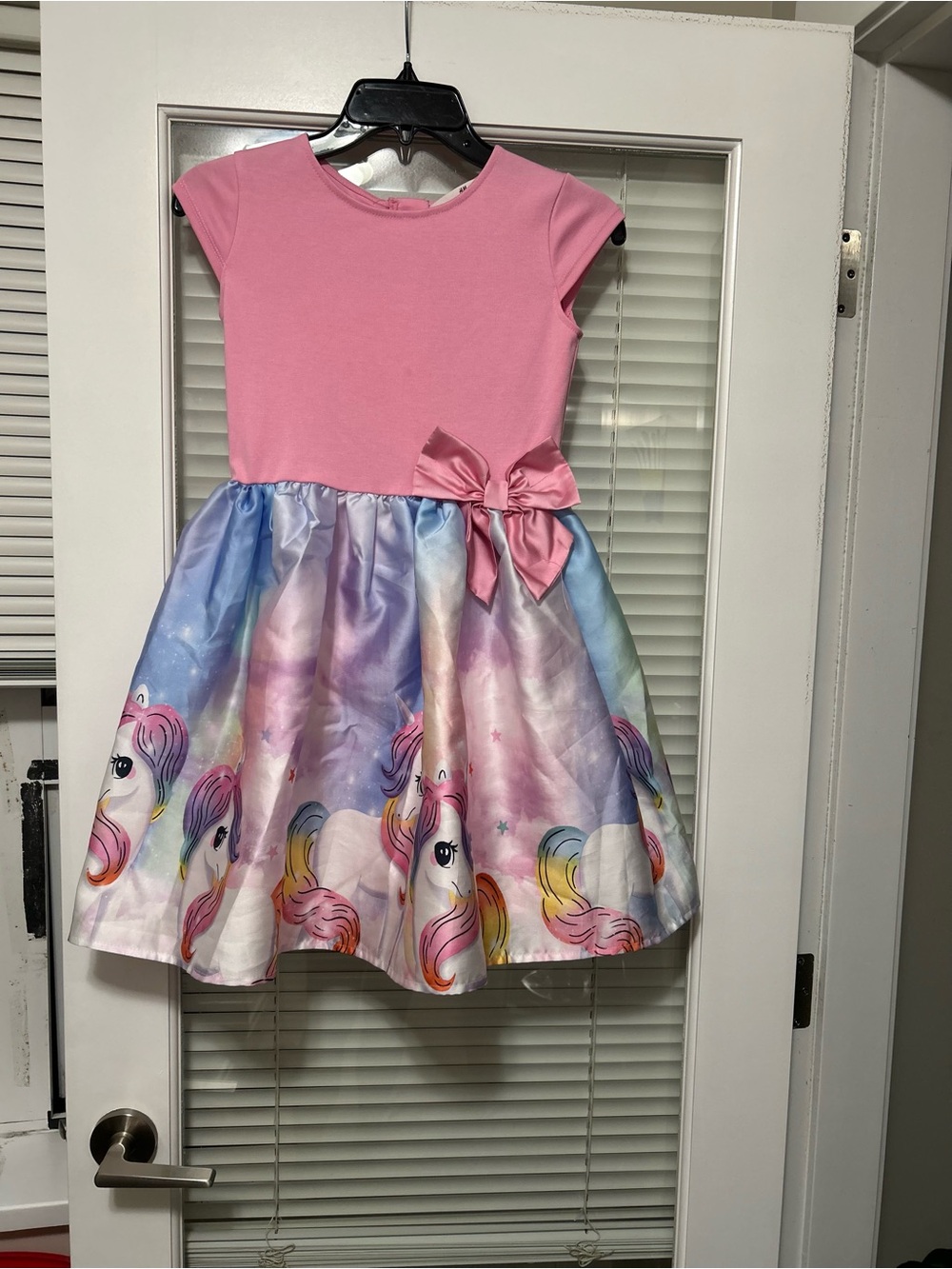 H&M Pink Top Pastel Rainbow Unicorn Skirt Dress with Bow Accent